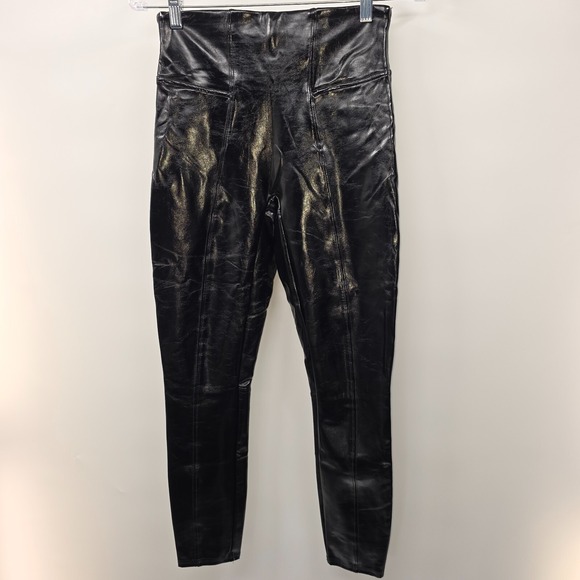 Spanx 20301Q Faux Patent Leather Leggings Black Small Petite High Waist Shaping - Picture 4 of 7